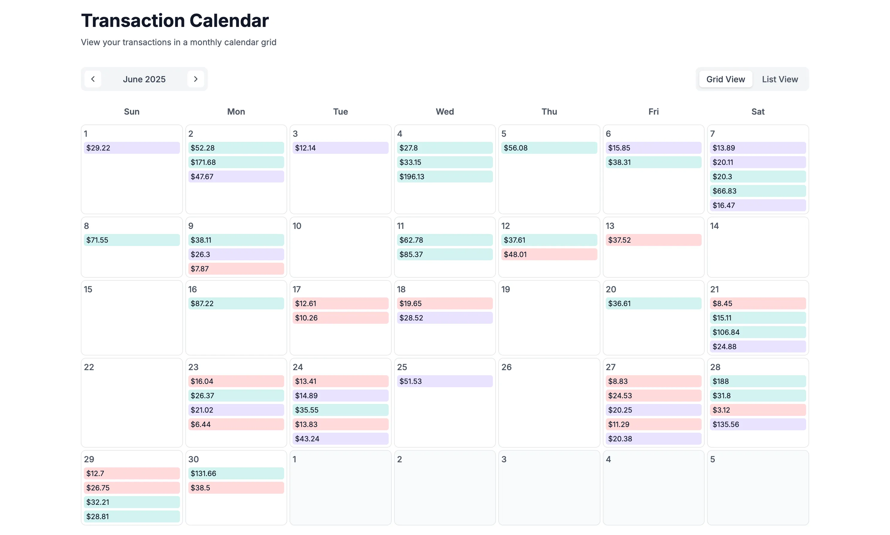 Calendar View interface preview